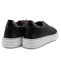 Zelli Vento Woven Calfskin & Crocodile Embossed Sneakers in Black