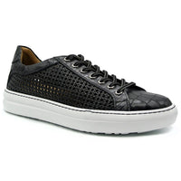 Zelli Vento Woven Calfskin & Crocodile Embossed Sneakers in Black