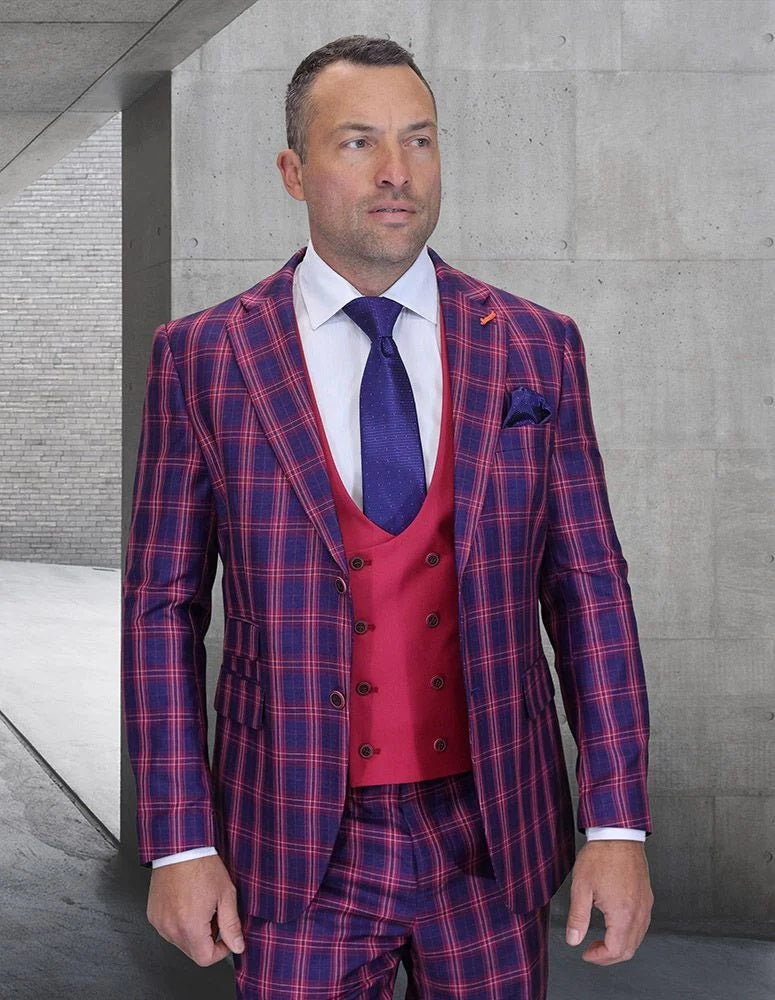 Statement Men's 3-Piece Modern Fit Suit – 100% Wool with Sleek Scoop Vest