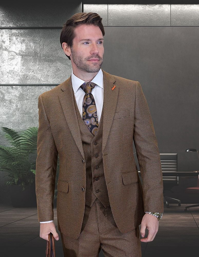 Statement Men's 3-Piece Modern Fit Suit – 100% Wool with Trendy Fashion Pattern