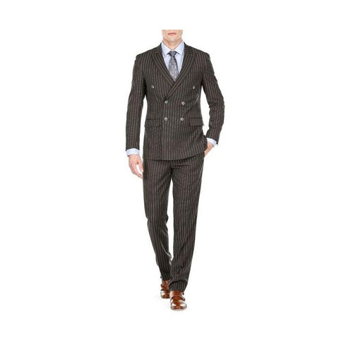 Mens Double Breasted Slim Fit Bold Stripe Black Peak Lapel