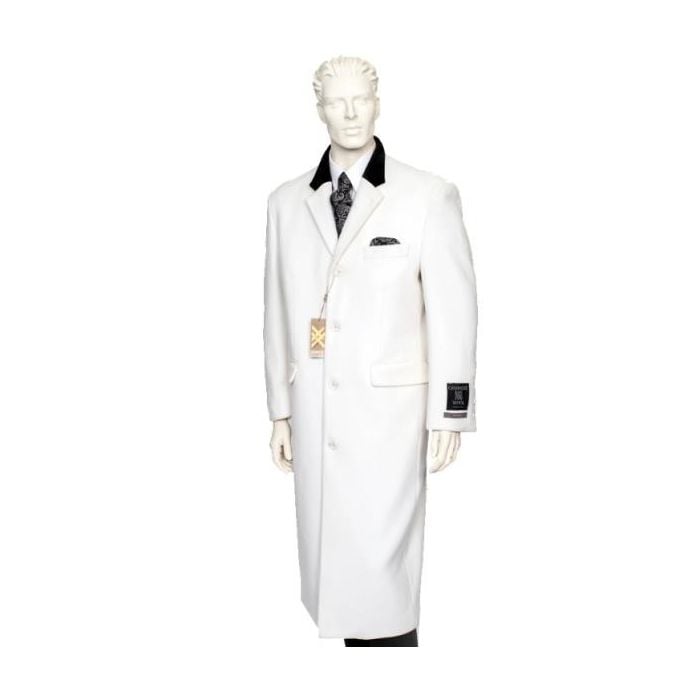 Mens Chesterfield Wool & Cashmere Full Length White OvercoatUSA