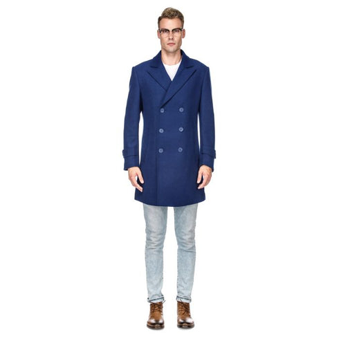 Mens Knee Length Blue Peacoat