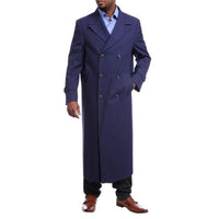 Mens Black Diamond Blue Wool Double Breasted Trench Coat