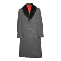 Mens Dress Coat Fur Collar Charcoal grey Full Length Overcoat ~ Long Mens coat