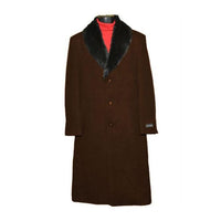 Mens Dress Coat Fur Collar Dark Brown Full Length Overcoat ~ Long Mens coat