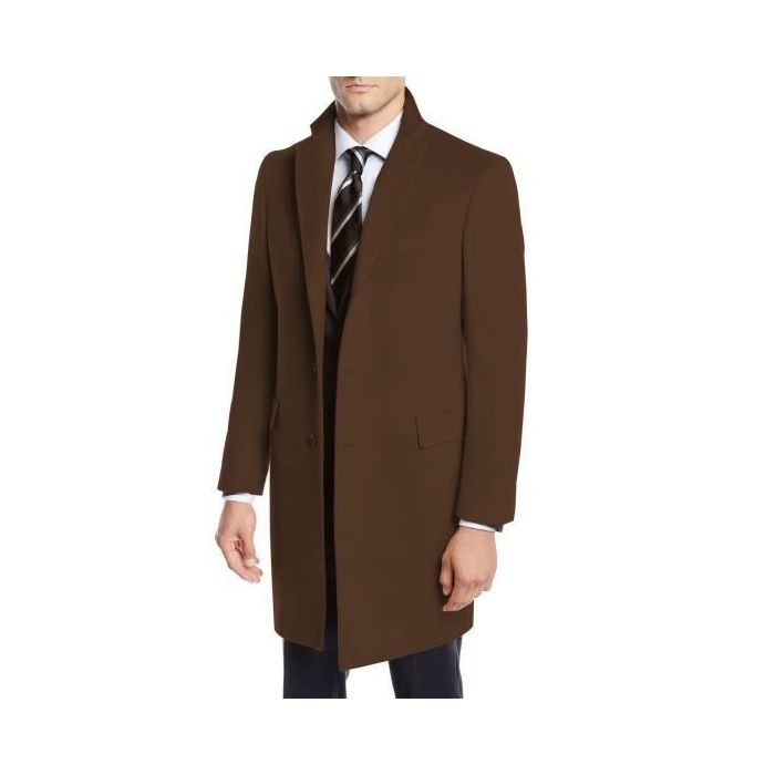Mens Brown Peacoat Slim Fit Wool Overcoat OvercoatUSA
