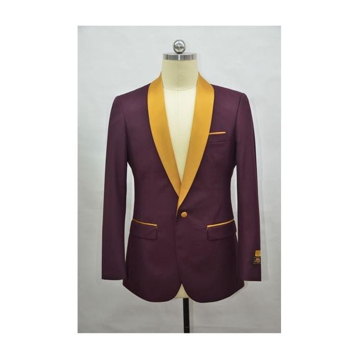 Mens Burgundy and Gold Dinner Jacket and Blazer OvercoatUSA