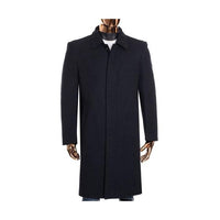 Mens grey zip up closure knee length long sleeve collared wool jacket
