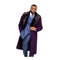 Purple Overcoat ~ Long Men's Dress Topcoat - Winter Coat With Fur Collar
