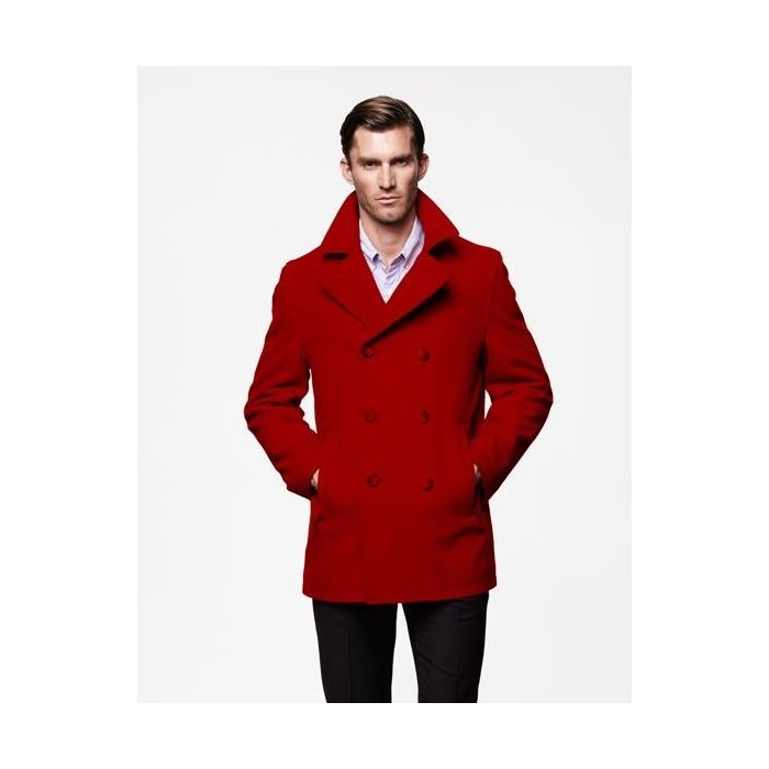 Mens Red Double Breasted Peacoat Overcoatusa 1354