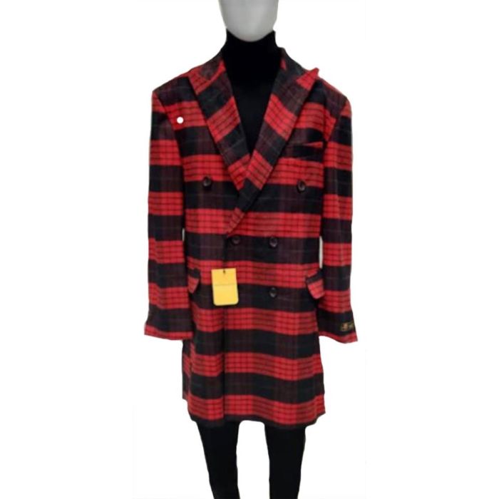 Red Black Mens Wool Car Coat Driver Coat OvercoatUSA