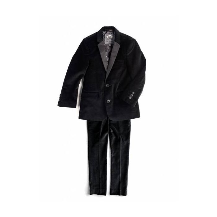 4 Button Men's Suit Velvet Black