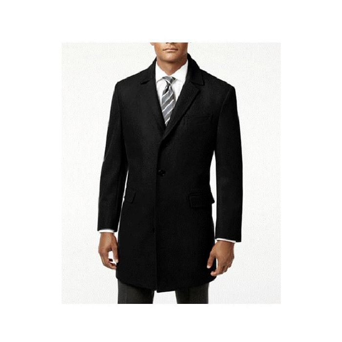 Mens Three Quarter Length Designer Peacoat Black OvercoatUSA