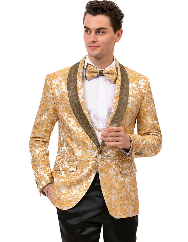 Mens Paisley Jeweled Shawl  Prom Tuxedo Blazer in Gold