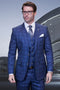 Men's Designer Wool Two Button Vested Modern Fit Plaid Suit in Indio Blue