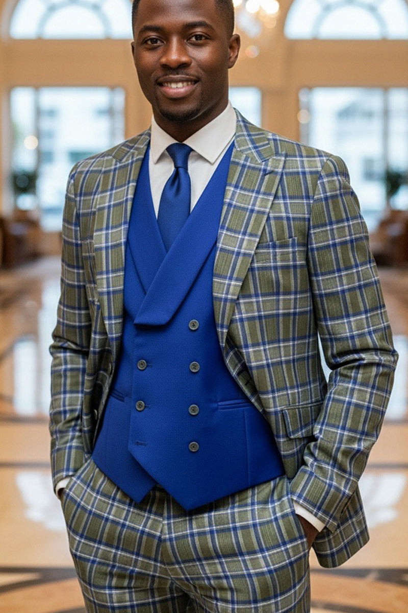 Men's Designer One Button Peak Lapel Italian Wool Suit with Double Bre ...