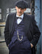 Mens Costume Arthur Shelby Vested Navy Suit with Black Overcoat & Hat