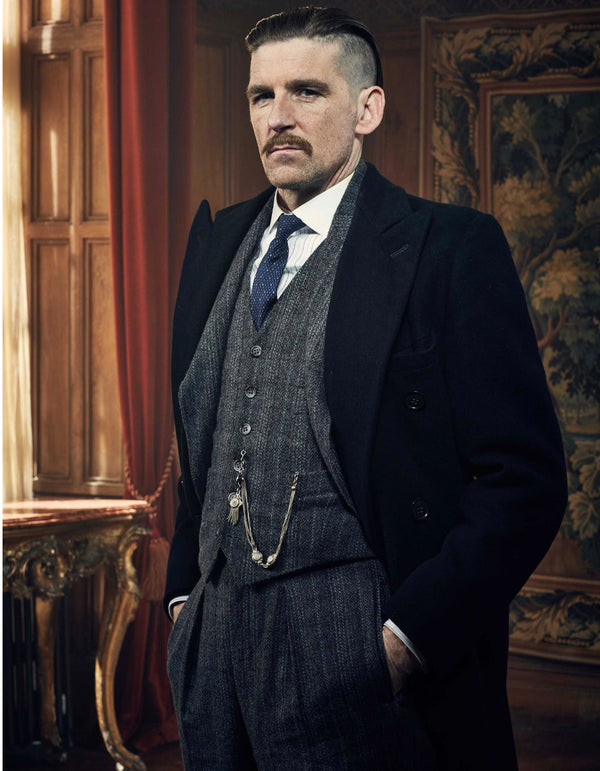 Mens Costume Arthur Shelby Vested Suit & Black Overcoat