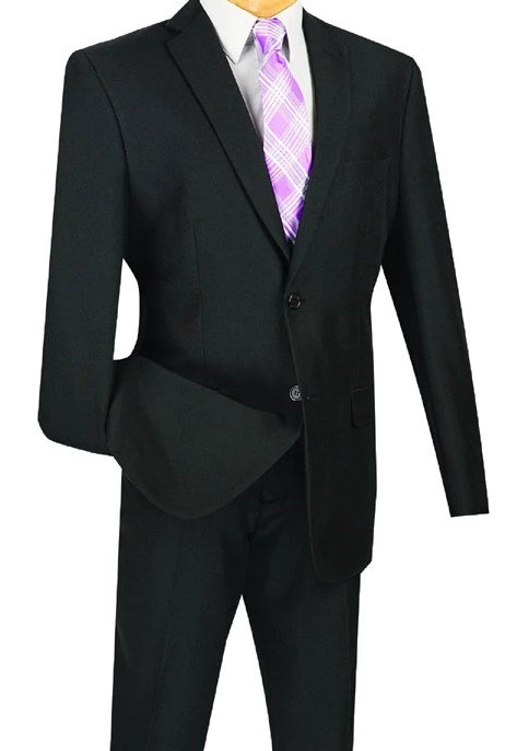 Black Slim Fit Men's 2 Piece Business Suit 2 Button