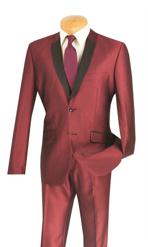 Slim Fit Shiny Sharkskin Men's 2 Piece Suit in Maroon