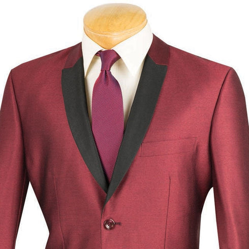 Slim Fit Shiny Sharkskin Men's 2 Piece Suit in Maroon