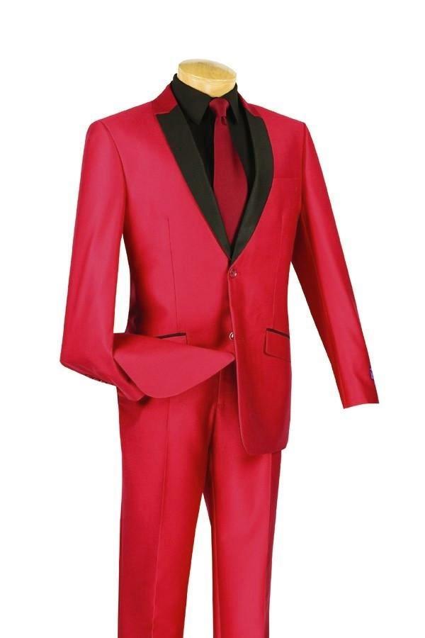 Slim Fit  Shiny Sharkskin Men's 2 Piece Suit in Red