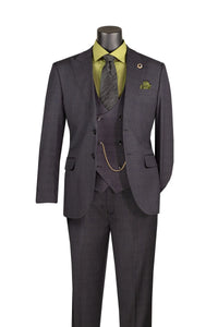 Men's Black Antique Bronze Windowpane Three Piece Suit