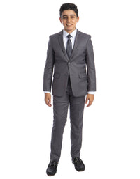 Boys Perry Ellis 2 Button Vested Wedding Suit in Medium Grey