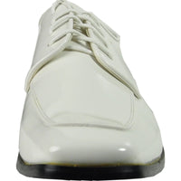 Bravo Mens Classic Moc Toe Shiny Patent Tuxedo Prom Shoe in Ivory