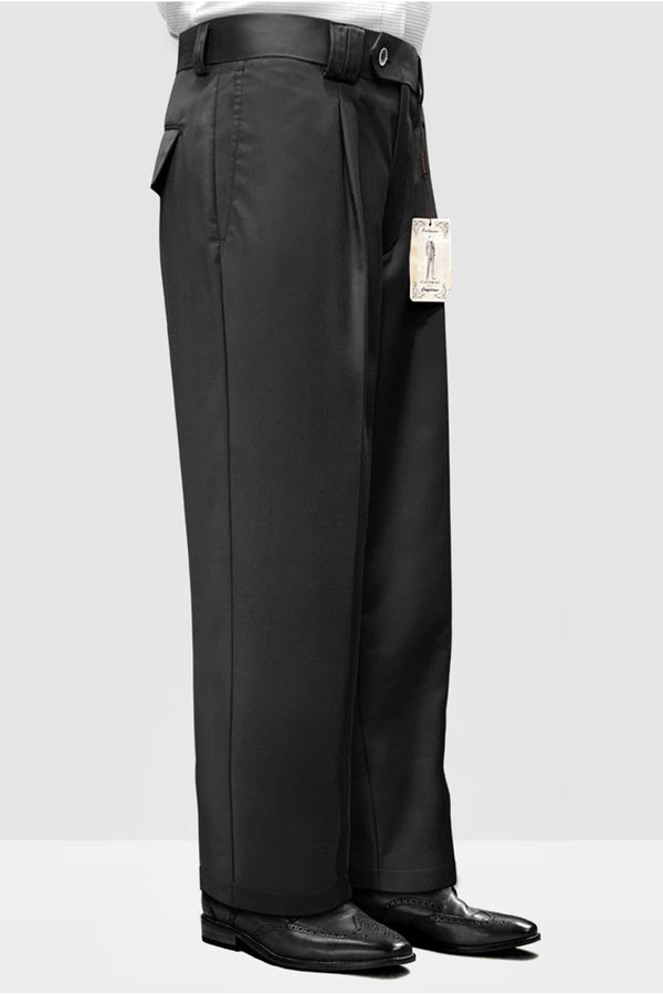 Mens Italian Wool Wide Leg Dress Pants in Black