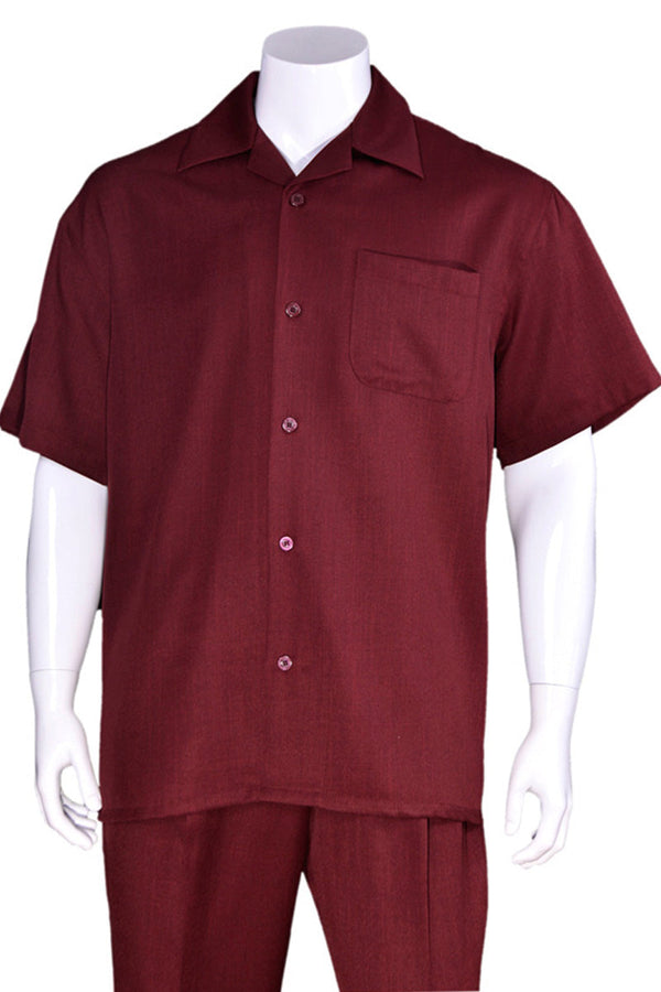 Mens Short Sleeve Casual Summer Walking Suit in Solid Burgundy