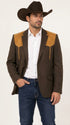 Men’s Chocolate Brown Western Blazer – Cowboy Sport Coat with Tan Suede Yoke for Rodeo & Country Wear