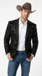 Men’s Black Sequin Western Blazer – Embroidered Cowboy Tuxedo Jacket with Rhinestone Lapels
