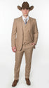 Men’s Khaki Tan Plaid Western Cowboy 3-Piece Suit – Texture Plaid windowpane Blazer, Vest & Pants