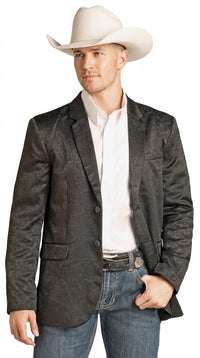 Men’s Black Western Paisley Blazer – Cowboy Jacquard Sport Coat