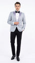 Men’s Silver Grey Dinner Jacket with Black Pants – Formal Wedding Prom Tuxedo Blazer Outfit Suit