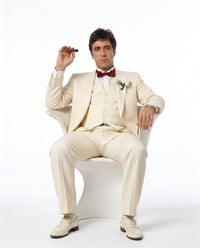 Tony Montana’s Ivory Vested Suit – Classic Ivory 3 Piece Suit for Wedding, Formal and Evening Wear