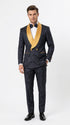 Men’s Black and Gold Hollywood Tuxedo – Double-Breasted Shawl Lapel Prom, Wedding and Formal Suit