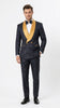 Men’s Black and Gold Hollywood Tuxedo – Double-Breasted Shawl Lapel Prom, Wedding and Formal Suit