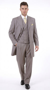 Men’s Light Kahki Sand 3-Piece Suit – Six-Button Jacket with Double-Breasted Vest and Pleated Pants Tan Color