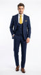 Mens Vitali 3 Piece Suit W/Scoop Vest Navy Blue 3-Piece Suit – Big Peak Lapel  Vest and Pants  Modern Fit Two Buttons