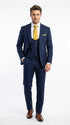 Mens Vitali 3 Piece Suit W/Scoop Vest Navy Blue 3-Piece Suit – Big Peak Lapel  Vest and Pants  Modern Fit Two Buttons