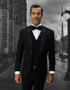Mens Vested One Button Notch Lapel Wool Tuxedo in Black