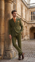 Men’s Olive Green Pinstripe Double-Breasted Suit – Classic Wedding, Business and Formal Suit