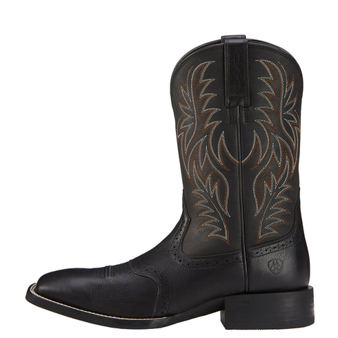 Sports Western Square Toe Boots Black Deertan