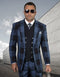 Mens 2 Button Wide Peak Lapel Double Breasted Vest Suit in Navy Plaid