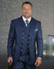 Mens One Button Wool Wide Peak Lapel Vested Pleated Pant Suit in Sapphire