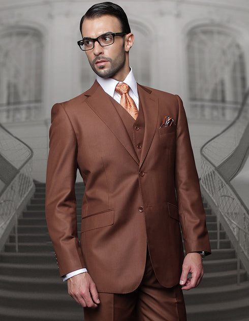 Mens 2 Button Classic Fit Pleated Pant Suit in Big & Tall Sizes in Copper