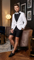Men’s White and Black Tuxedo Suit with Shorts – Modern Formal Blazer and Short Pants Set for Wedding, Prom Suit